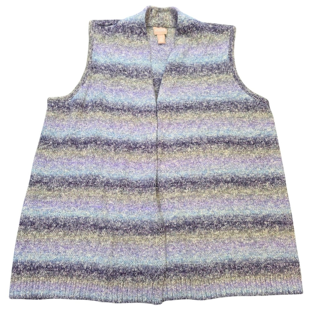 Chicos Stripe Open Front Sweater Vest Women's Size 1 Medium Purple Space Dye